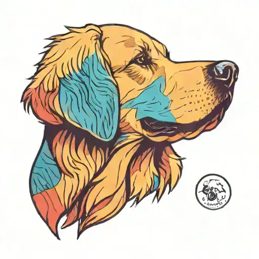 Golden retriever dog, Simple, Basic, Minimalist, Flat, Low detail, Colorful, Color tattoo , Grain shading,  tattoo design idea