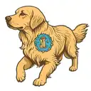 Golden retriever dog, Simple, Basic, Minimalist, Flat, Low detail, Colorful, Color tattoo, Sailor Jerry, Grain shading,  tattoo design idea