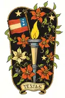 draw me a torch with a Texas flag and bluebonnet  flower intertwined tattoo design idea