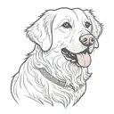 Golden retriever dog, Simple, Basic, Minimalist, Flat, Low detail, Colorful, Color tattoo, Sailor Jerry, Grain shading,  tattoo design idea