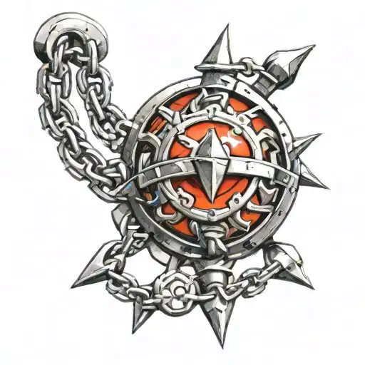 flail spiked ball on chain tattoo design idea