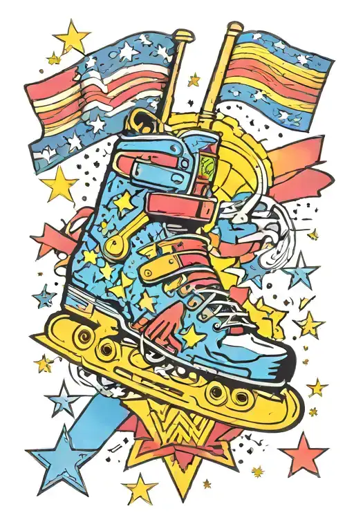 80's speed skate casset tape Wonder Woman logo GOONIES trans flag rainbow bright   tattoo design idea