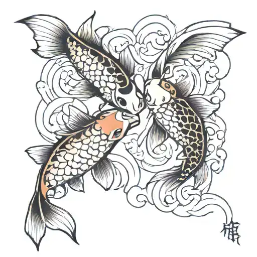 2 koi fish in a lake of fire tattoo design idea