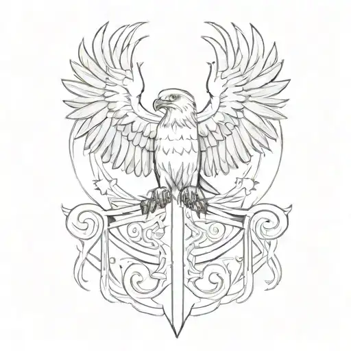 Create a sketch style tattoo of a powerful eagle clutching a Christian cross in its talons tattoo design idea