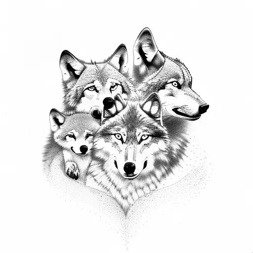 wolf and 2 cubs tattoo design idea