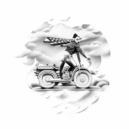 Vintage Bomber pin up model wearing flannel shirt and daisy dukes riding on handle of the worlds largest, realistic stra tattoo design idea
