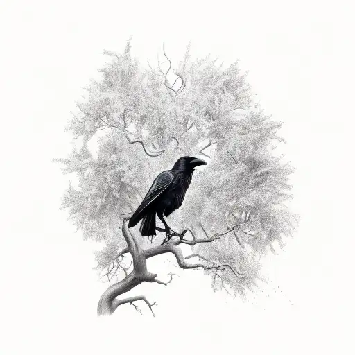 crow on a tree tattoo design idea