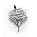 crow on a tree tattoo design idea