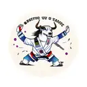 bipedal ox with a tae kwon do uniform black belt tattoo design idea