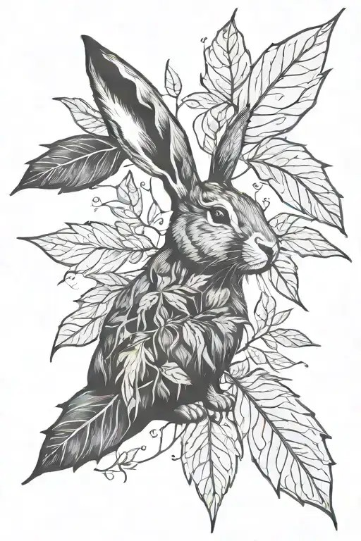 rabbit weed leaf intertwined tattoo design idea