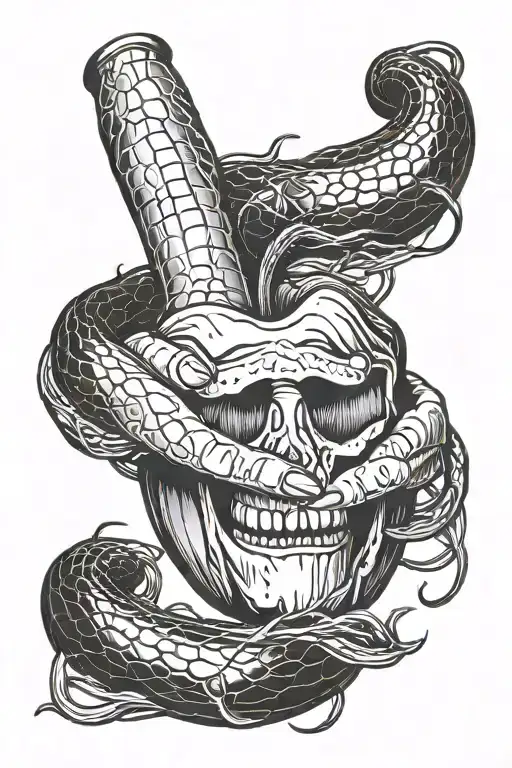 Female hand holding a melting poison apple from cinderella with a hissing snake wrapped around the wrist tattoo design idea