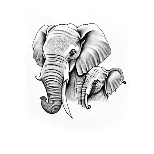 adult elephant head with three baby elephants around it and flowers filling up the blank space tattoo design idea