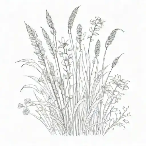 wild flowers, cat tails, tall grass  tattoo design idea