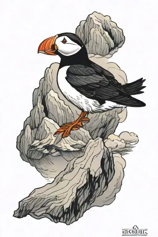 puffin soaring over a mountain tattoo design idea