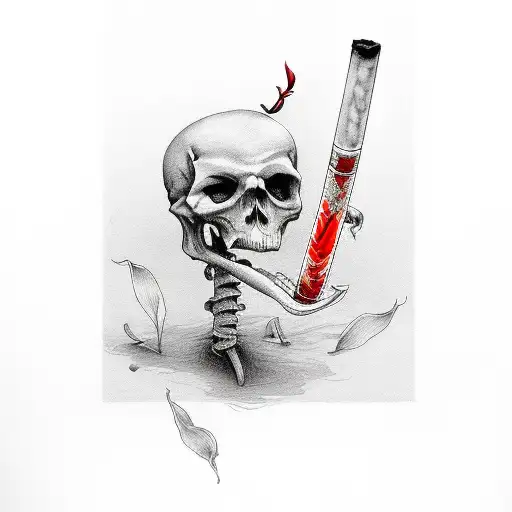 Death with a red lily in his hand and a cigarette in his mouth tattoo design idea