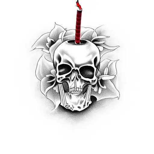 Death with a red lily in his hand and a cigarette in his mouth tattoo design idea