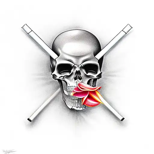 Death with a red lily in his hand and a cigarette in his mouth tattoo design idea