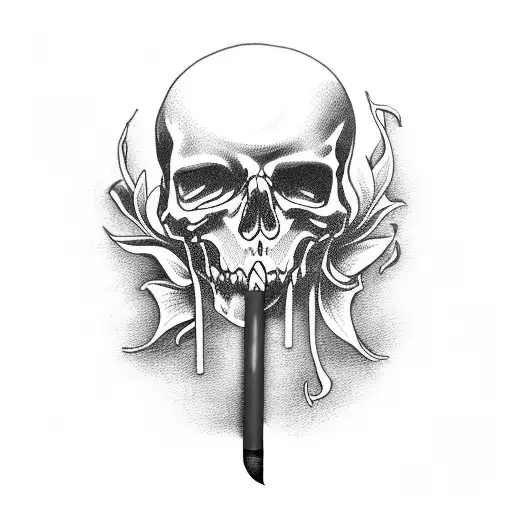 Death with a red lily in his hand and a cigarette in his mouth tattoo design idea