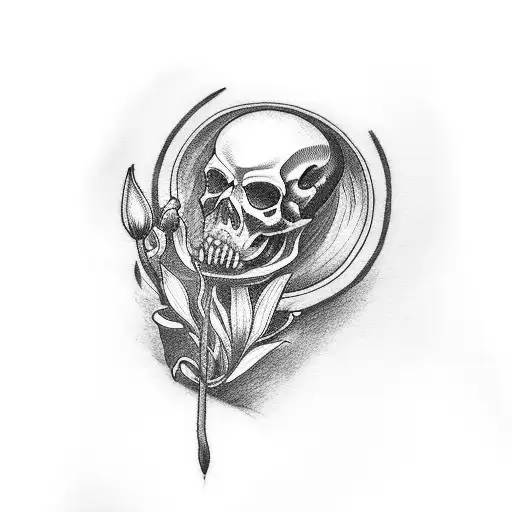 Death with a red lily in his hand and a cigarette in his mouth tattoo design idea