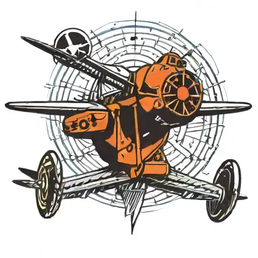 A silhouette of an aircraft mechanic working on a plane with shooting targets in the background tattoo design idea