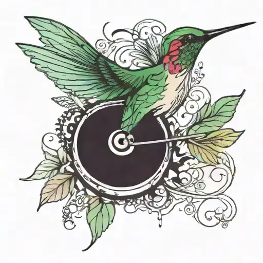 hummingbird with musical as wings in a steel pan tattoo design idea