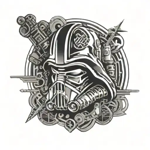 A mashup of Star Wars and 3D printing symbols, with a hacker motif woven throughout the design tattoo design idea