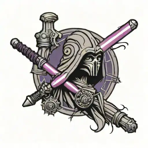 gray jedi symbol with purple light saber tattoo design idea