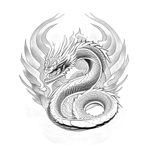 dragon snake phoenix tattoo design idea