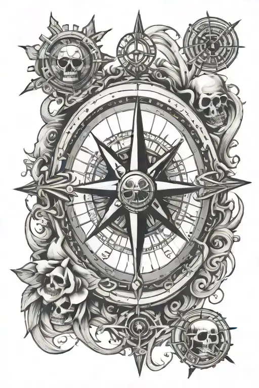 compass and skull tattoo design idea