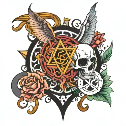 666 symbols incorporated tattoo design idea