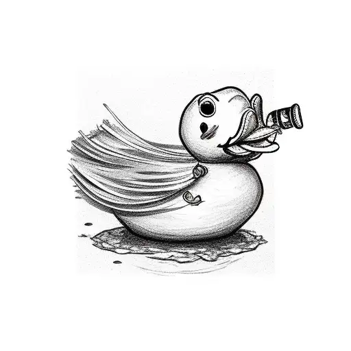 rubber ducky fishing lure on cooking pan with fishing pole tattoo design idea