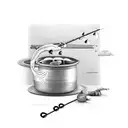 fishing pole with rubber ducky lure on a dinner on a cooking pan tattoo design idea