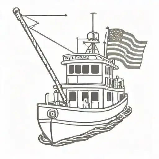 Tugboat with exhaust tube and a usa glag  tattoo design idea