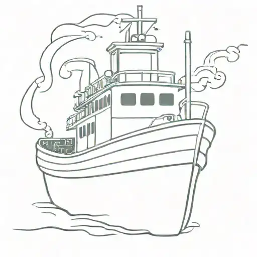 Tugboat with exhaust tube and a usa glag Bruce Sterner tattoo design idea