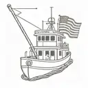 Tugboat with exhaust tube and a usa glag  tattoo design idea