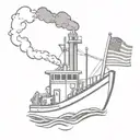 Tugboat with exhaust tube and a usa glag  tattoo design idea