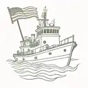 Tugboat with exhaust tube and a usa glag  tattoo design idea
