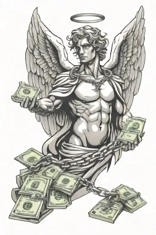 modern angel men With Money And Success And dark style with chain broken  tattoo design idea