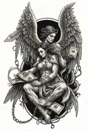 modern Angel With Money And Success And dark style with chain broken  tattoo design idea