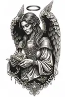 modern Angel With Money And Success And dark style with chain broken  tattoo design idea