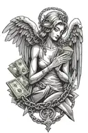 modern Angel With Money And Success And dark style with chain broken  tattoo design idea