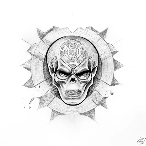 red skull with pink sun tattoo design idea