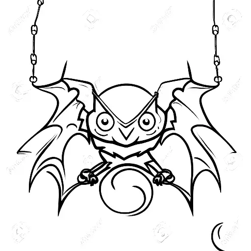 cute Bat hanging on a chain tattoo design idea