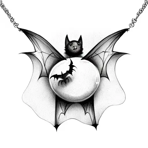 cute Bat hanging on a chain tattoo design idea