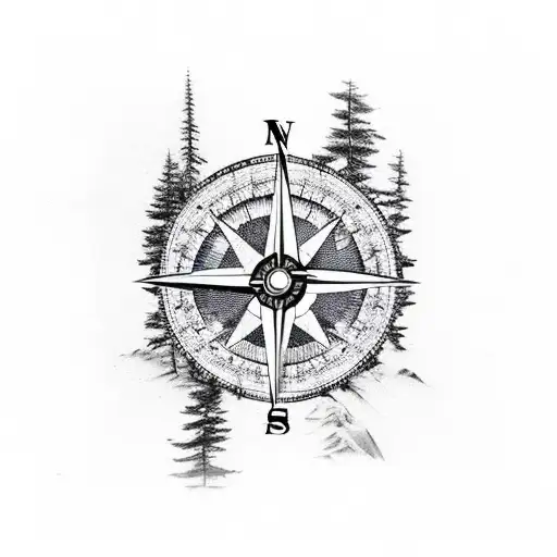 Compass, forest, trees, realistic, power, nature, animals, hope, trust, lighthouse, tattoo design idea