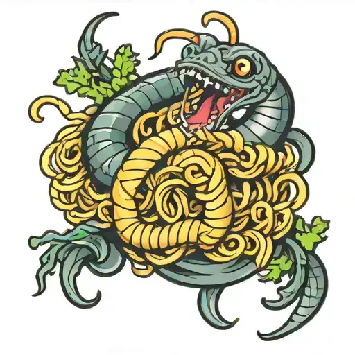worm eating noodles  tattoo design idea