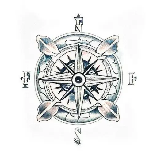 ocean faith cross compass skull arm sleeve tattoo design idea