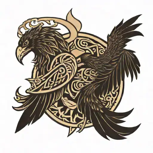 odins ravens tribal tail to tail Mjölnir in-between  tattoo design idea