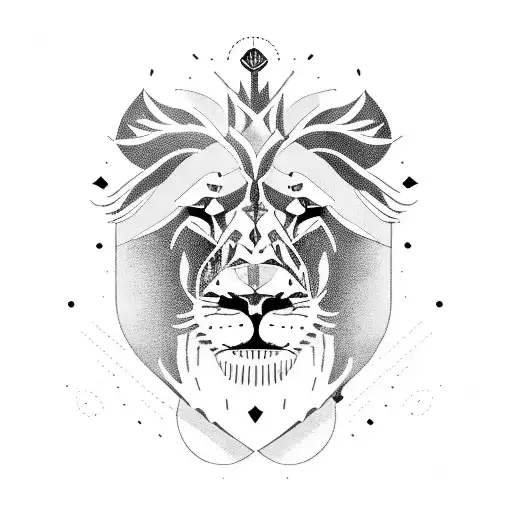 A lion riding a motorbike through a rugged mountain landscape tattoo design idea