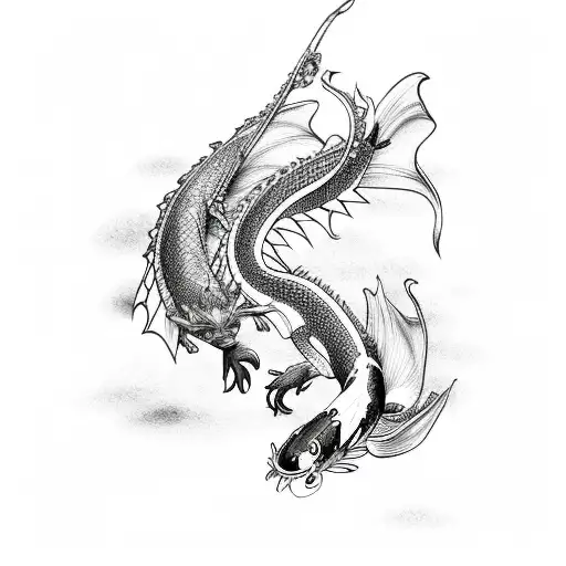 dragon and koi fish  tattoo design idea